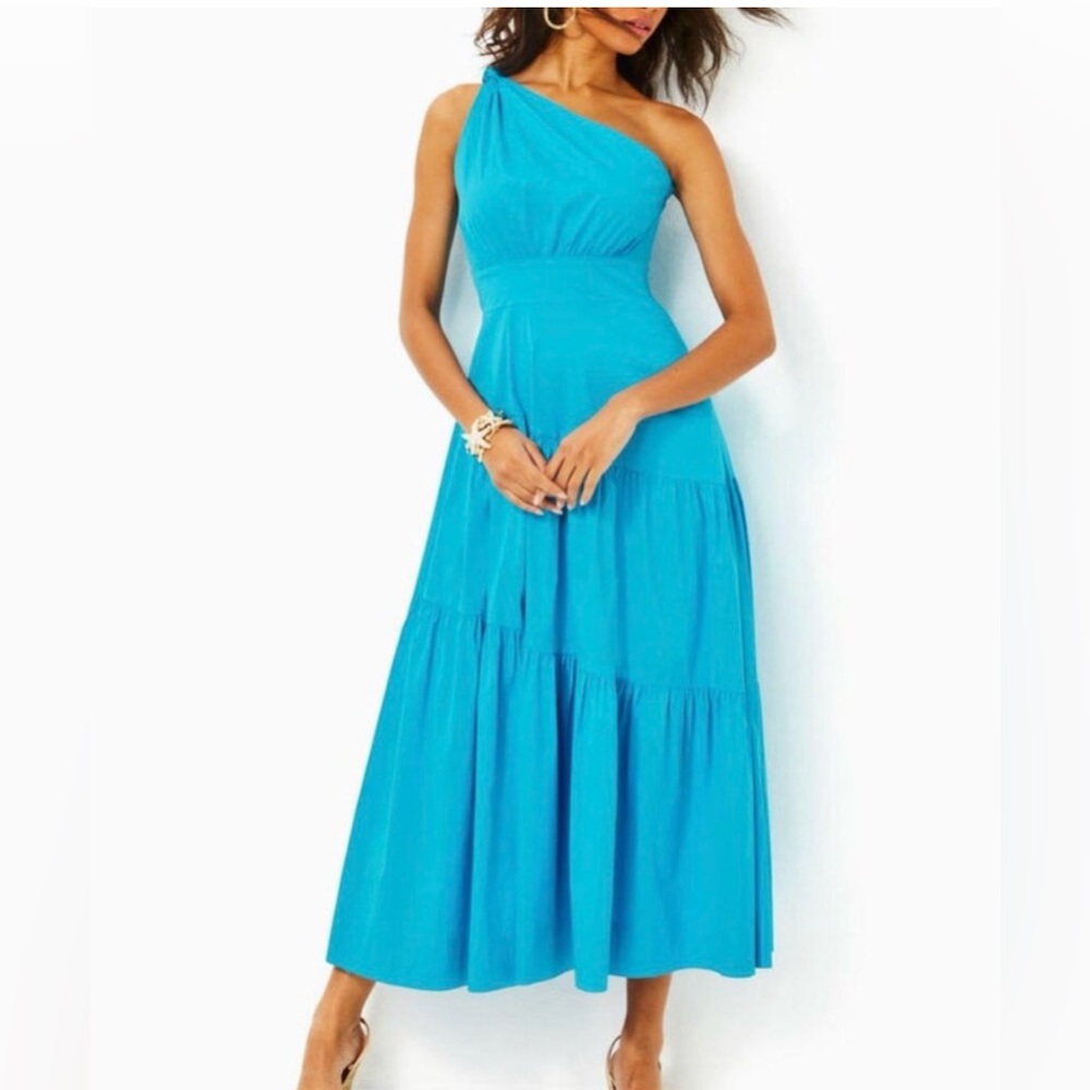 Lilly Pulitzer Lucilyn Vibrant Blue One-Shoulder Dress